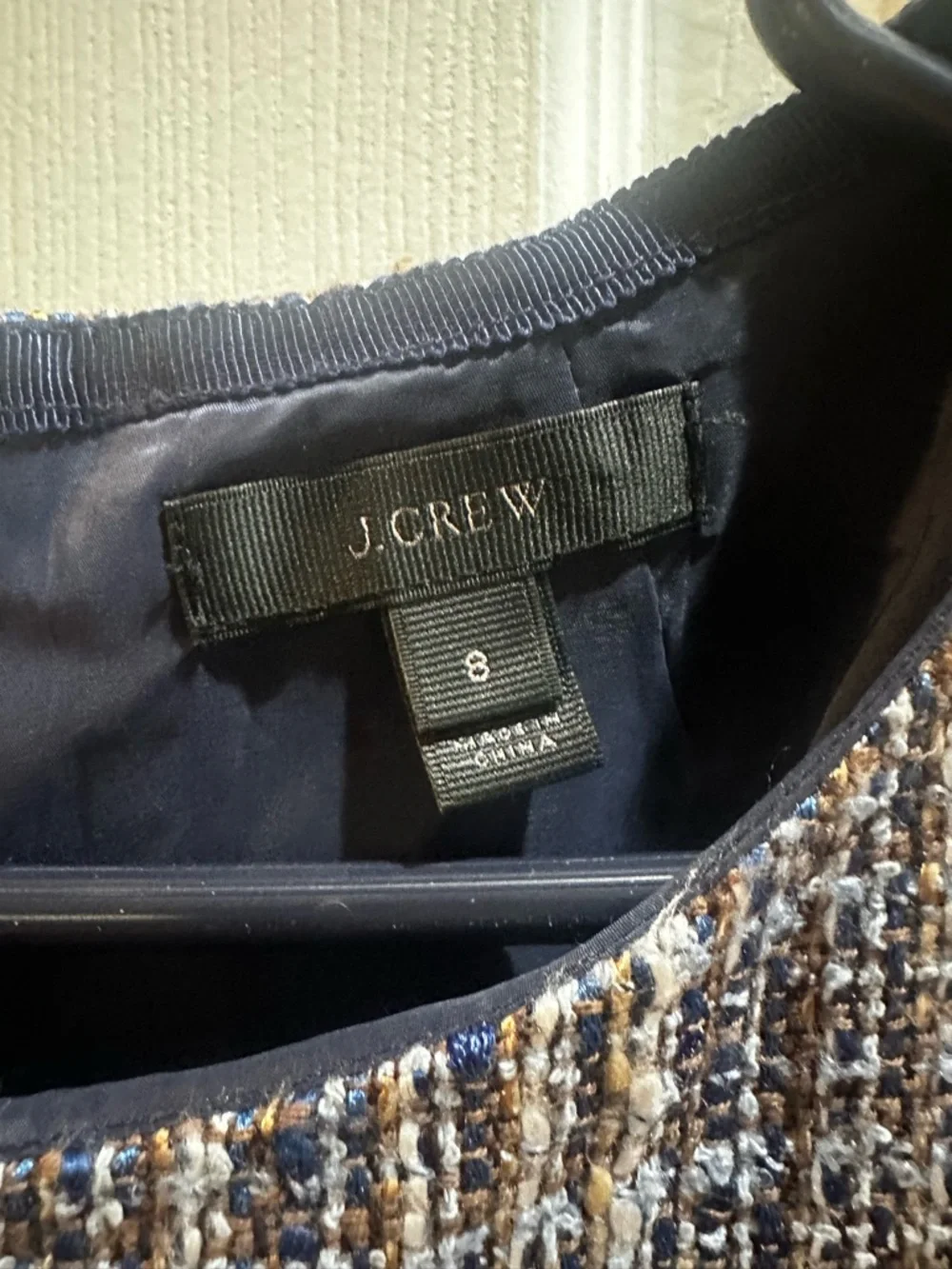 J. Crew Silvermist Blue Tweed Sheath Dress Flutter‎ Sleeve Business Sz 8